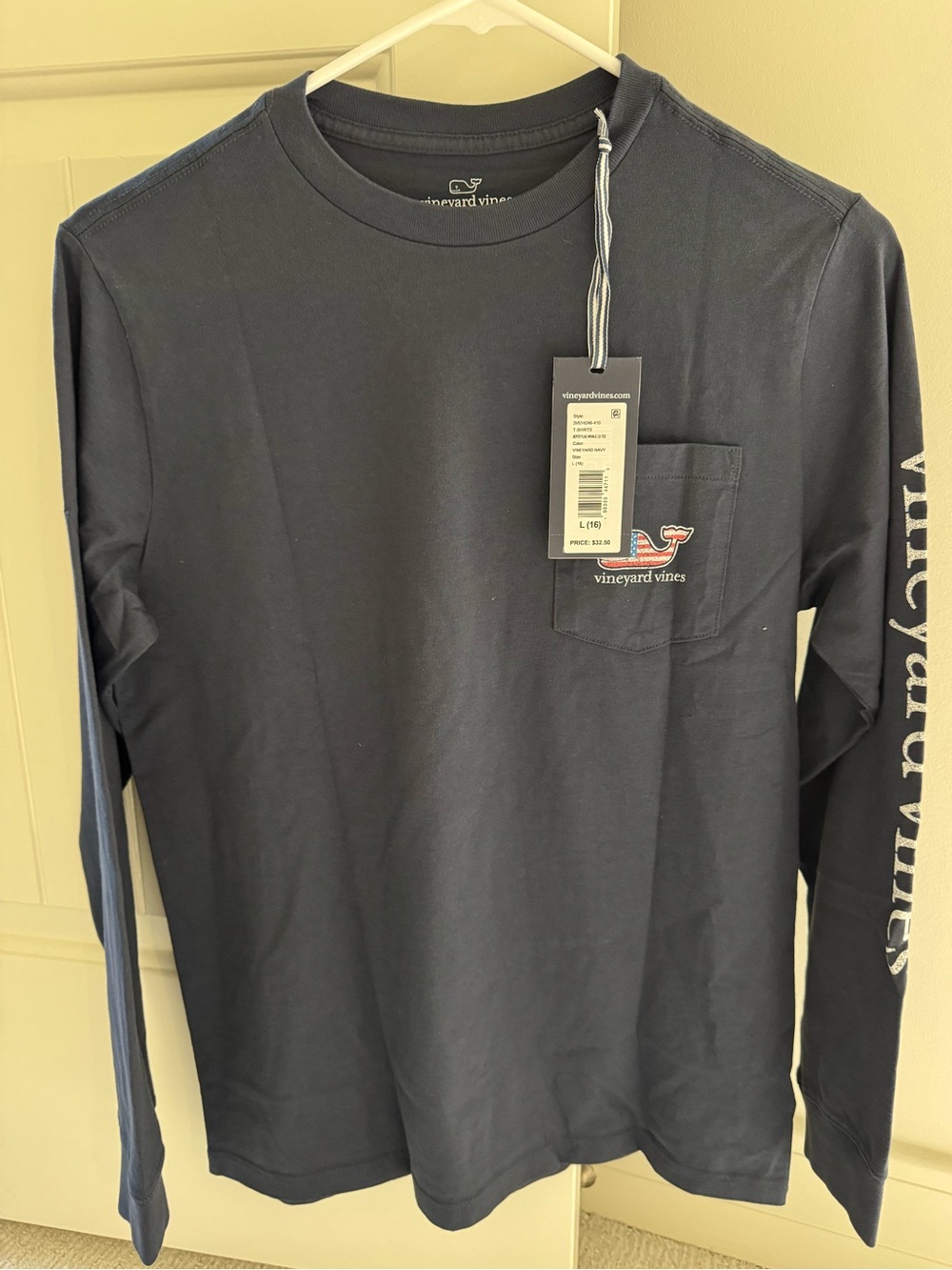 NWT Vineyard Vines Boys Youth L Long-Sleeve Pocket Tee - Navy